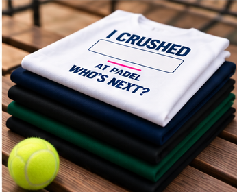 The actual white, navy and green shirts folded courtside