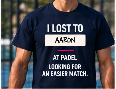 Player wearing the navy I LOST TO AARON shirt