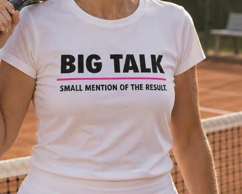 Tennis player wearing BIG TALK